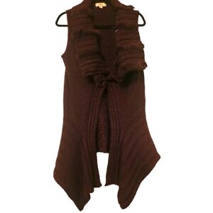 🔖Final Sale! Hendi Brown Asymmetrical Long Duster Sweater Vest with Fur Trim